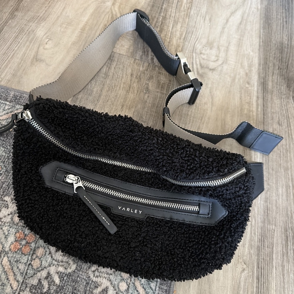 Varley Kansa Black Sherpa Belt Bag Plush Shearling Designer Comfort Boho Chic